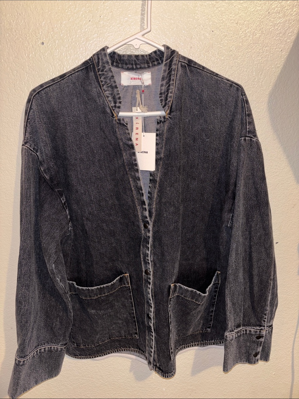 XiRENA Washed Black Open-Front Denim Jacket